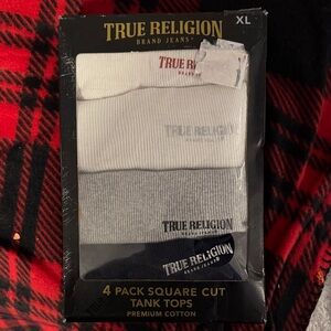 True Religion Men's White and Gray Tank Tops - 4 Pack